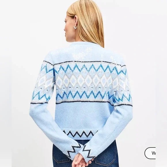 NWT Loft Blue Patterned and Sequined Women's Cardigan Sweater - Picture 3 of 10